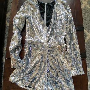 Haoduoyi Silver Sequins Romper S